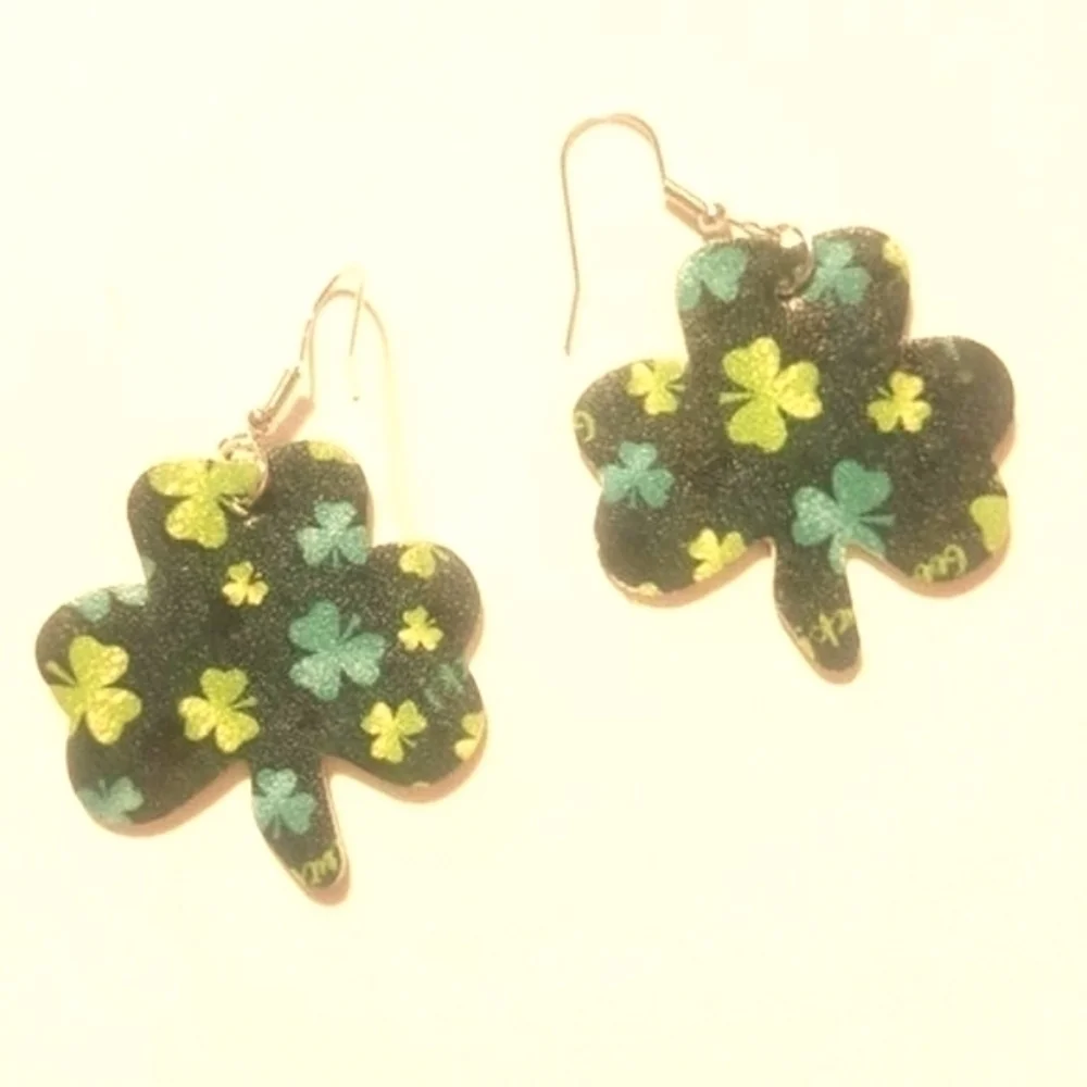 3 pairs Various Styles St.Patrick Clover Earrings Fabric Faux Leather Earrings
